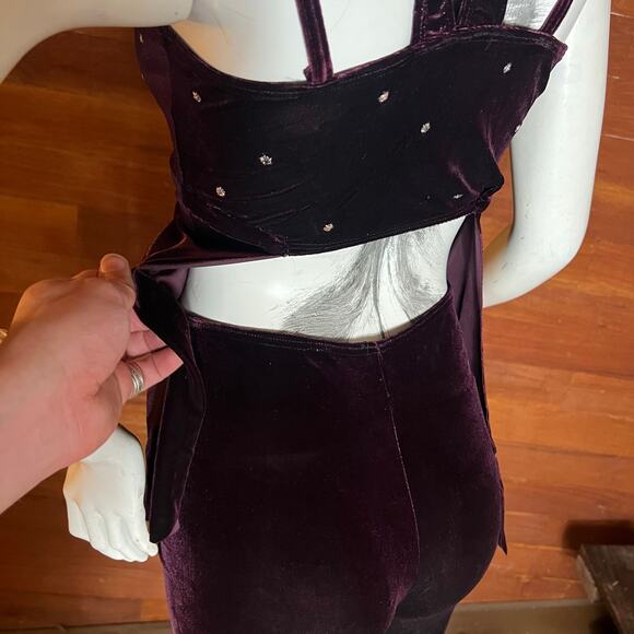VINTAGE 80s Velvet Keyhole Halter 2 Piece Bodycon Set Size 2 Purple Dancer - Picture 5 of 8